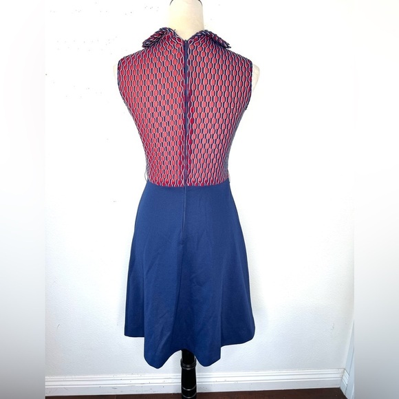VINTAGE 1970s Mini Dress A-Line Back Zip Red Navy Vtg 70s Union Made - Picture 4 of 11